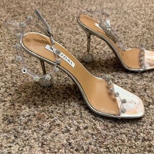Aquazzura Silver Crystal-Embellished Clear Strap Sandals